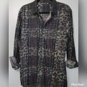 Men's Gray Animal Print Button-down